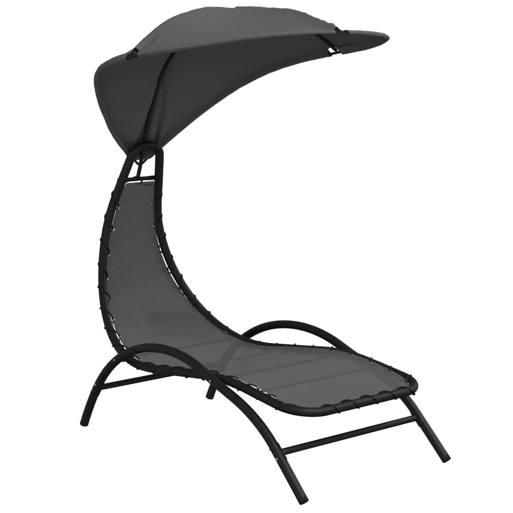 Shaded Bliss: Dark Grey Fabric & Steel Sun Lounger with Canopy