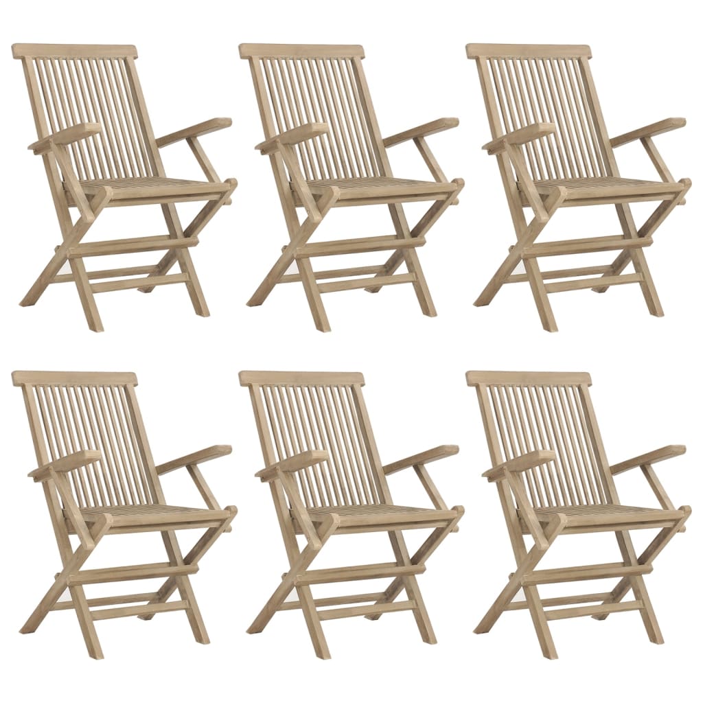 6-Piece Grey Teak Wood Folding Garden Chairs