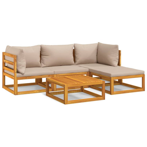 Sylvan Serenity: 5-Piece Solid Wood Garden Lounge with Taupe Cushions