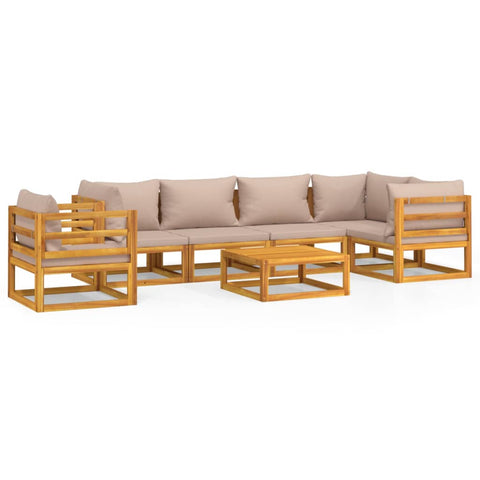 Taupe Serenity Septet: 7-Piece Solid Wood Garden Lounge Set