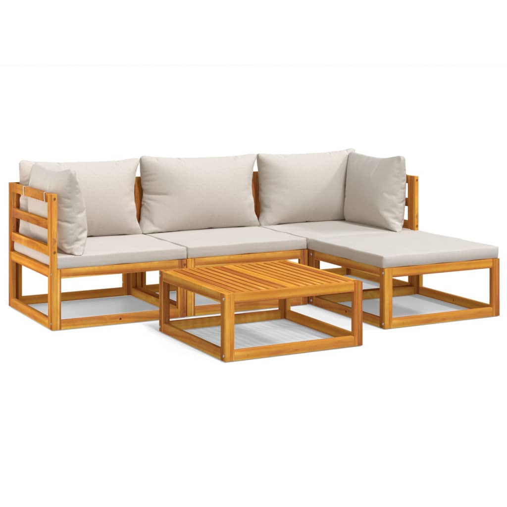 Silvery Serenity Soiree: 5-Piece Solid Wood Garden Lounge Set