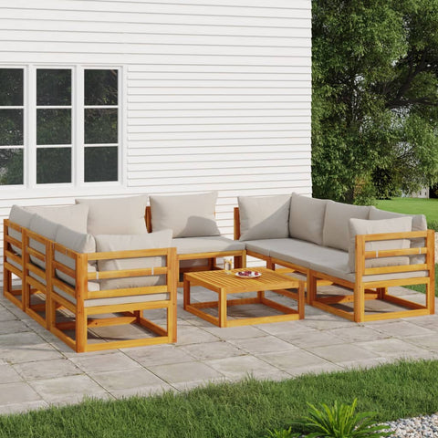 Grey Elegance: 9-Piece Solid Wood Garden Lounge with Light Cushions