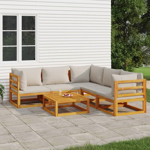 Sylvan Silvered Solace: 6-Piece Solid Wood Garden Lounge with Light Grey Cushions