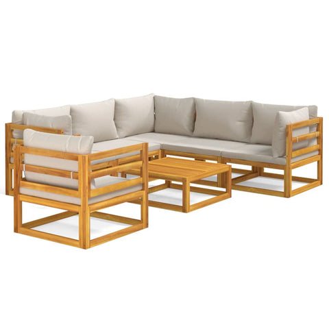 Luminous Lounge: 7-Piece Solid Wood Garden Set with Light Grey Cushions