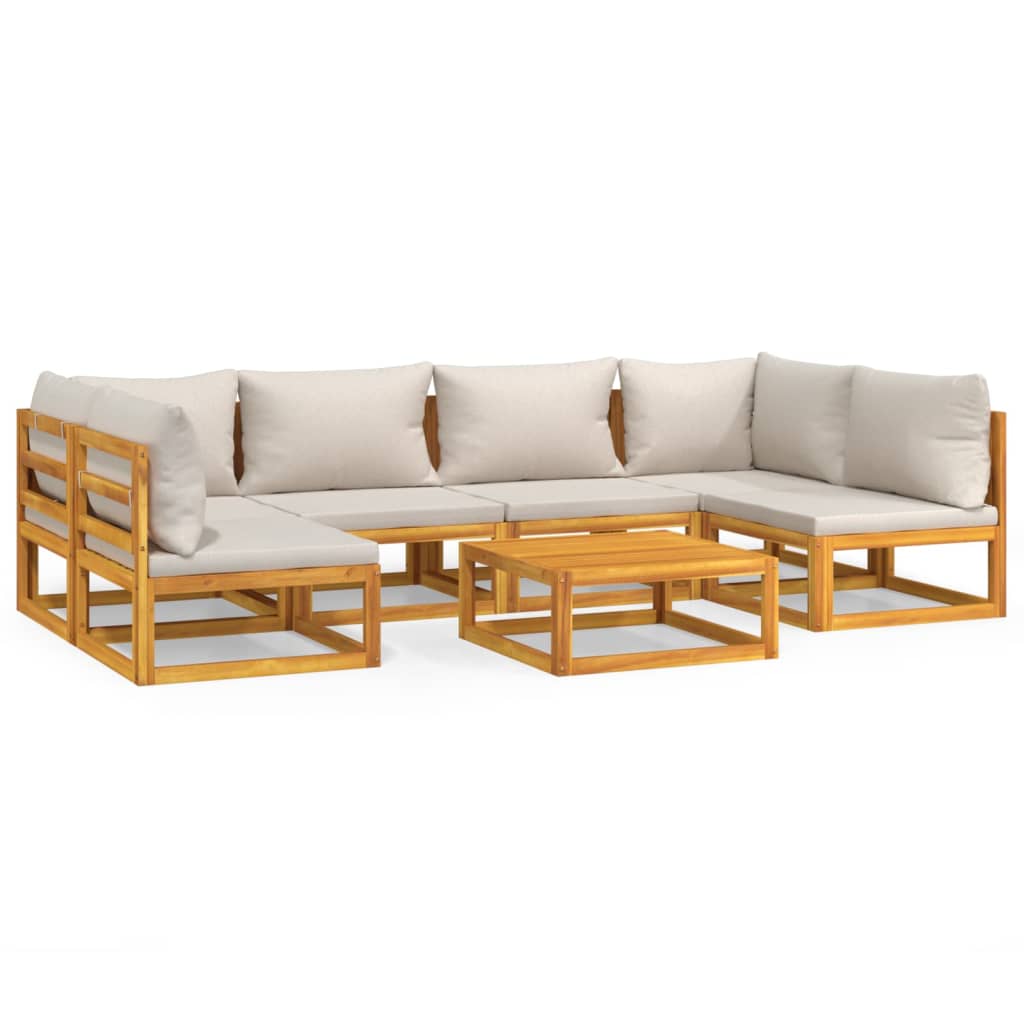 Luminous Lounge Set: 7-Piece Solid Wood Garden Set with Light Grey Cushions