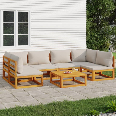 Luminous Lounge Set: 7-Piece Solid Wood Garden Set with Light Grey Cushions