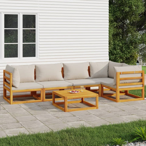 Grey Garden Gala: 6-Piece Solid Wood Lounge Set with Light Cushions