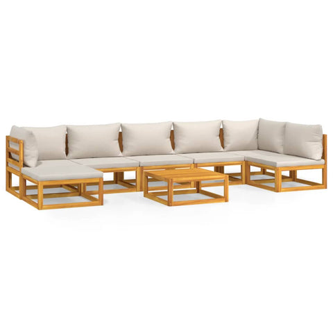 Elegant Grey Octavo: 8-Piece Solid Wood Garden Lounge with Light Cushions