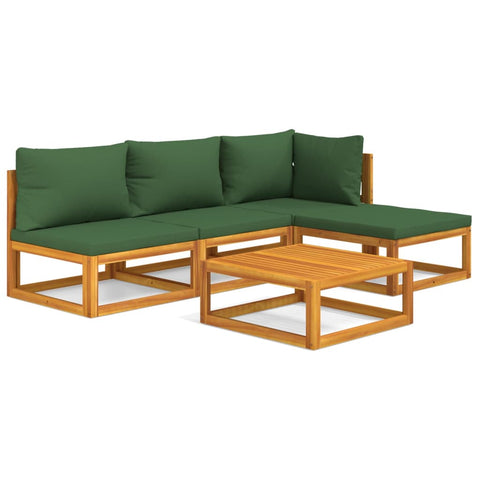 Verdant Valley Lounge: 5-Piece Solid Wood Garden Set with Green Cushions