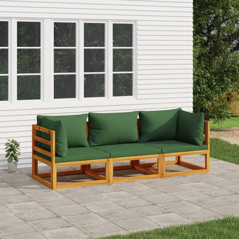 Green Grove Trio: 3-Piece Solid Wood Garden Lounge with Cushions