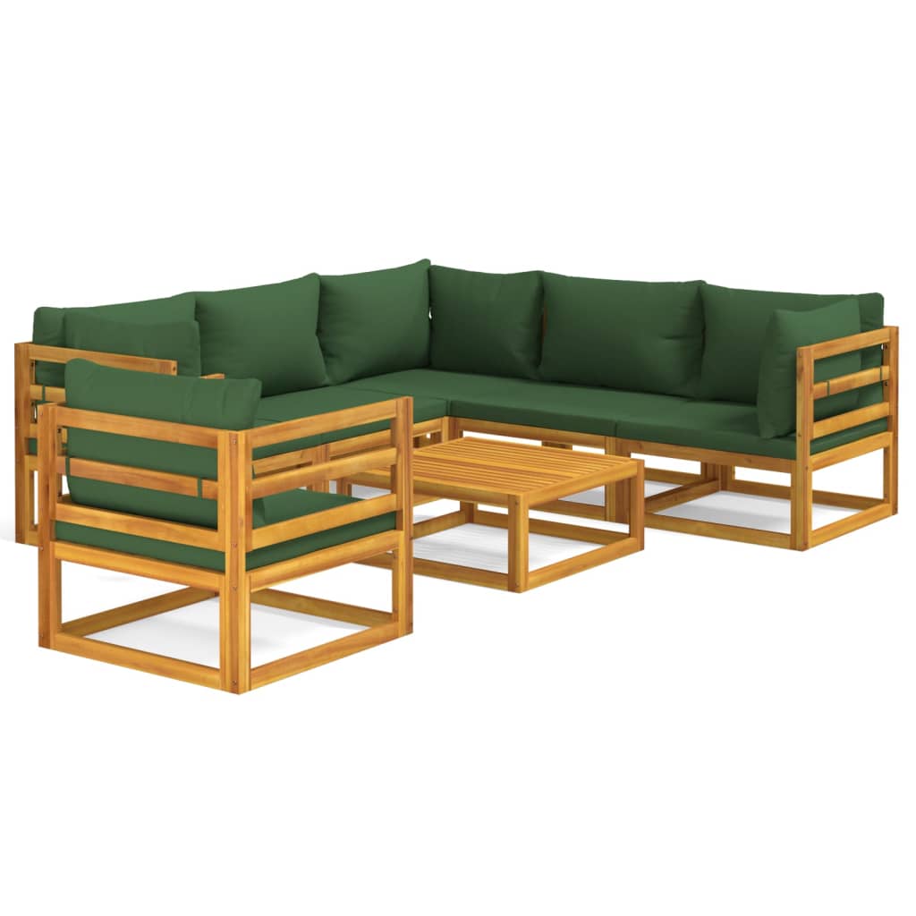 Lush Leaf Lounge: 7-Piece Solid Wood Garden Set with Green Cushions