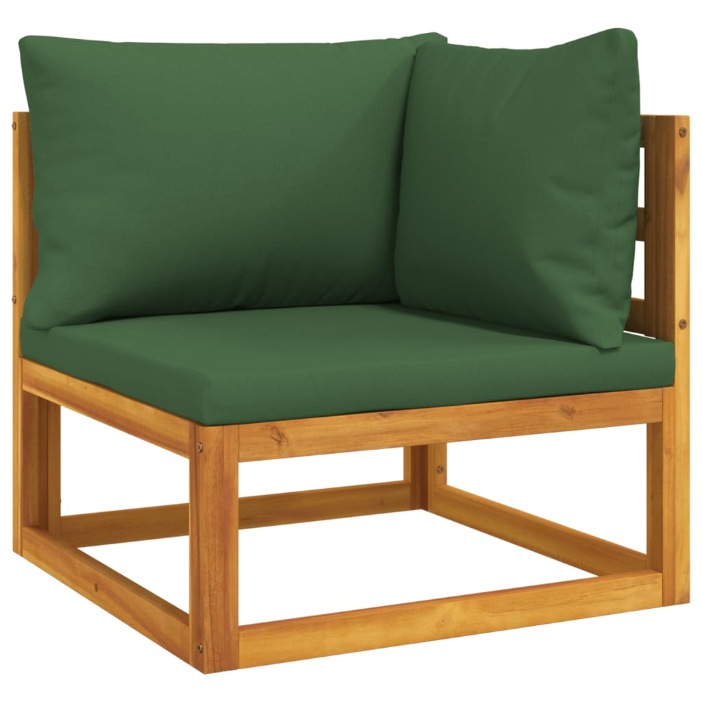 Lush Leaf Lounge: 7-Piece Solid Wood Garden Set with Green Cushions