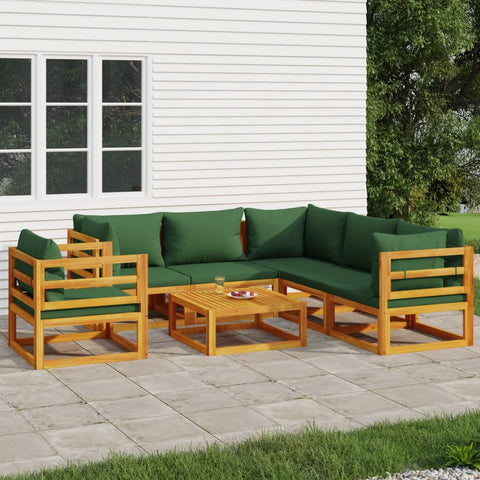 Lush Leaf Lounge: 7-Piece Solid Wood Garden Set with Green Cushions