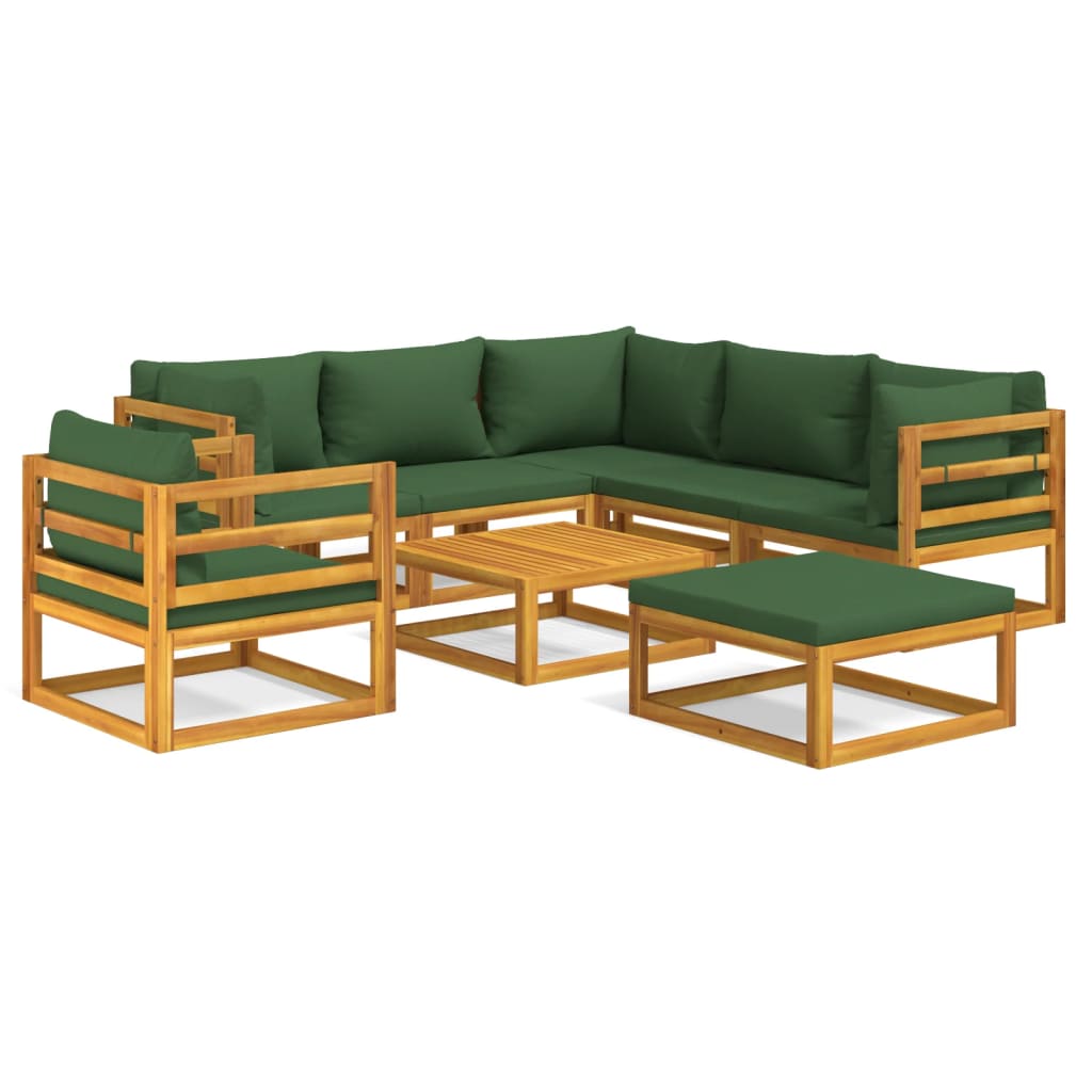 8-Piece Solid Wood Garden Lounge with Green Cushions