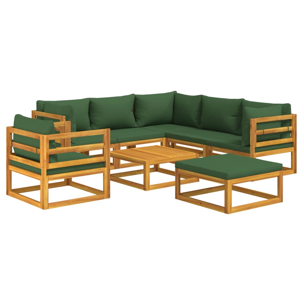 8-Piece Solid Wood Garden Lounge with Green Cushions