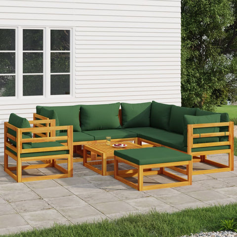 8-Piece Solid Wood Garden Lounge with Green Cushions