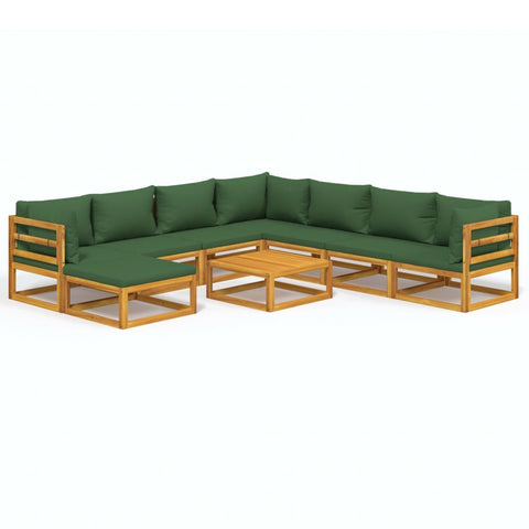 9-Piece Solid Wood Garden Lounge with Green Cushions