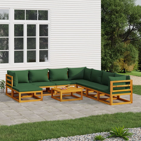 9-Piece Solid Wood Garden Lounge with Green Cushions