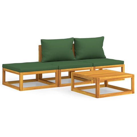 Green Garden Quartet: 4-Piece Solid Wood Lounge Set with Cushions