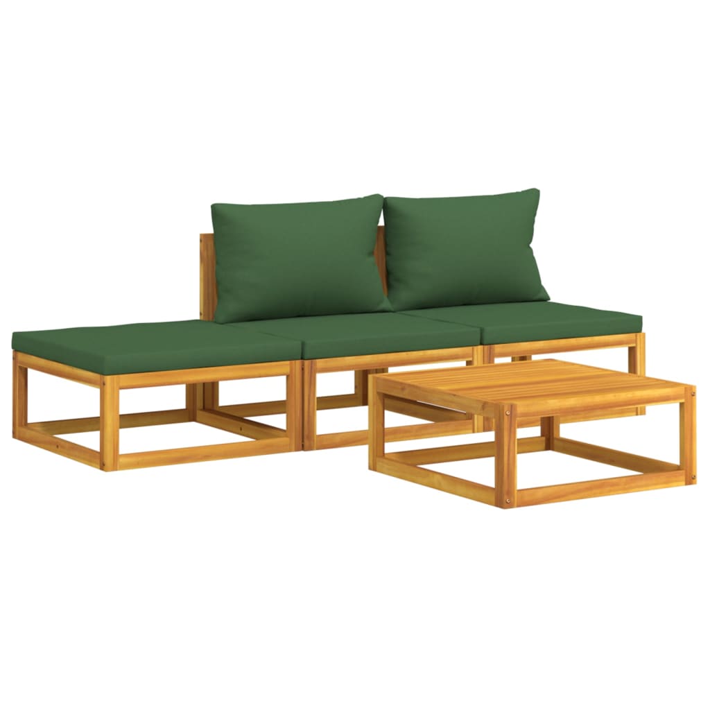 Green Garden Quartet: 4-Piece Solid Wood Lounge Set with Cushions