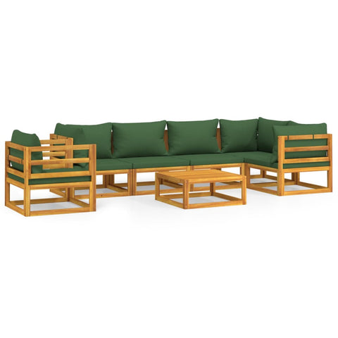 Lush Leaf Lounge Legacy: 7-Piece Solid Wood Garden Set with Green Cushions