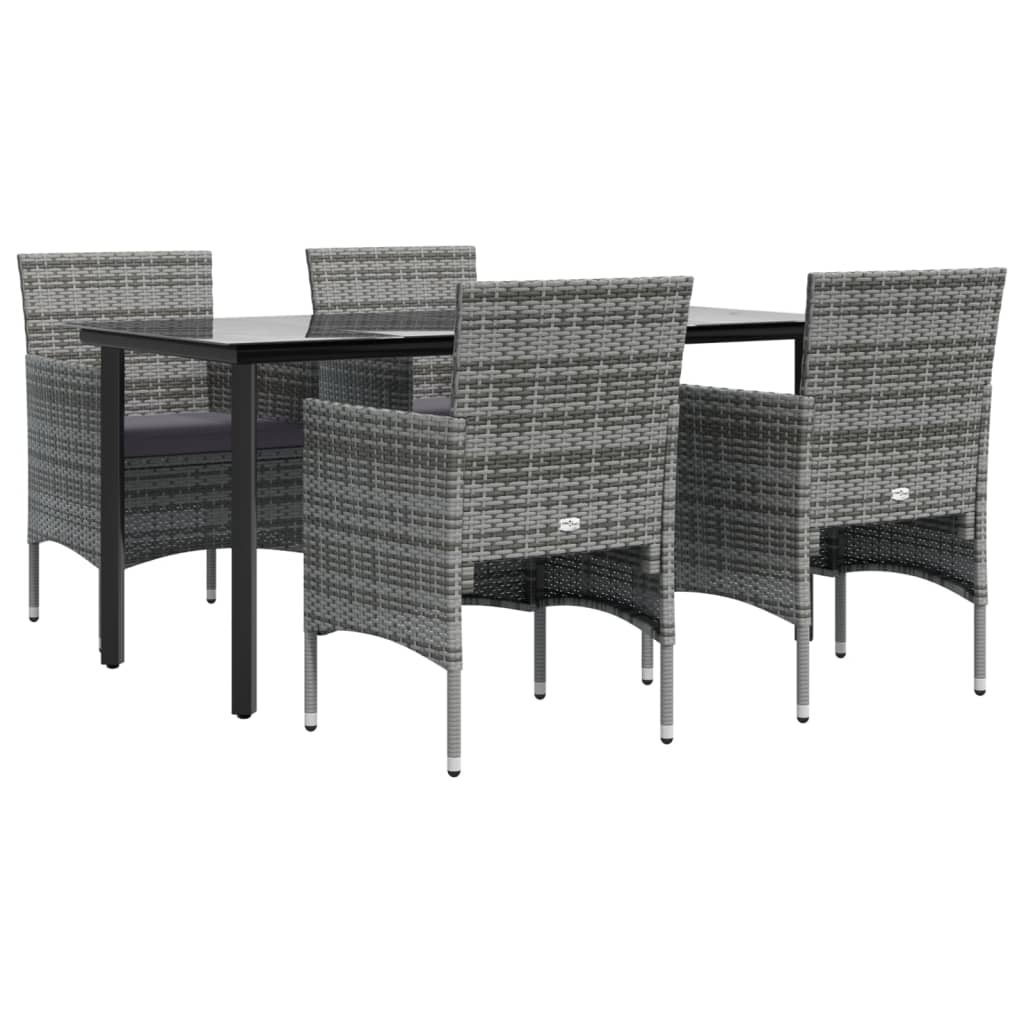 Modern Harmony in Grey & Black: 5-Piece Garden Dining Set with Plush Cushions