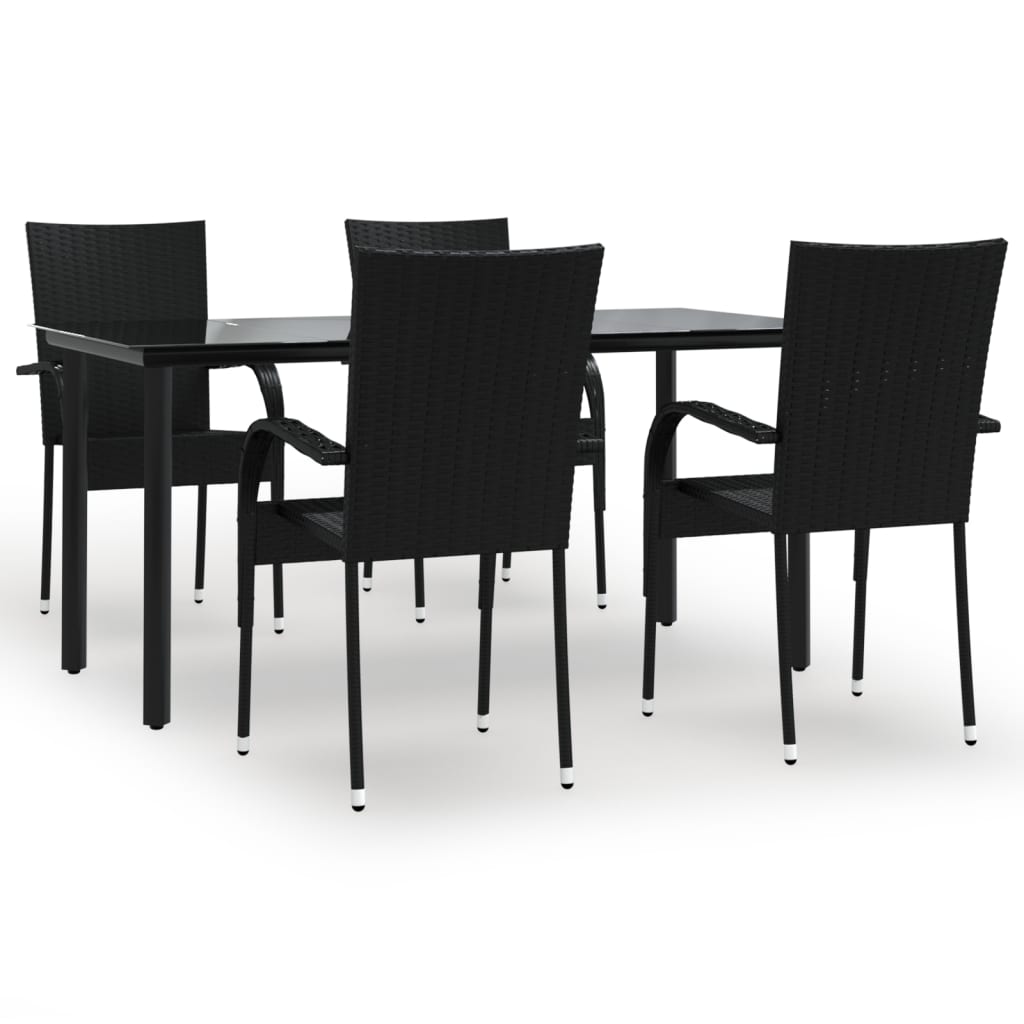 Rattan Noir Dining Experience: 5-Piece Garden Dining Set in Black