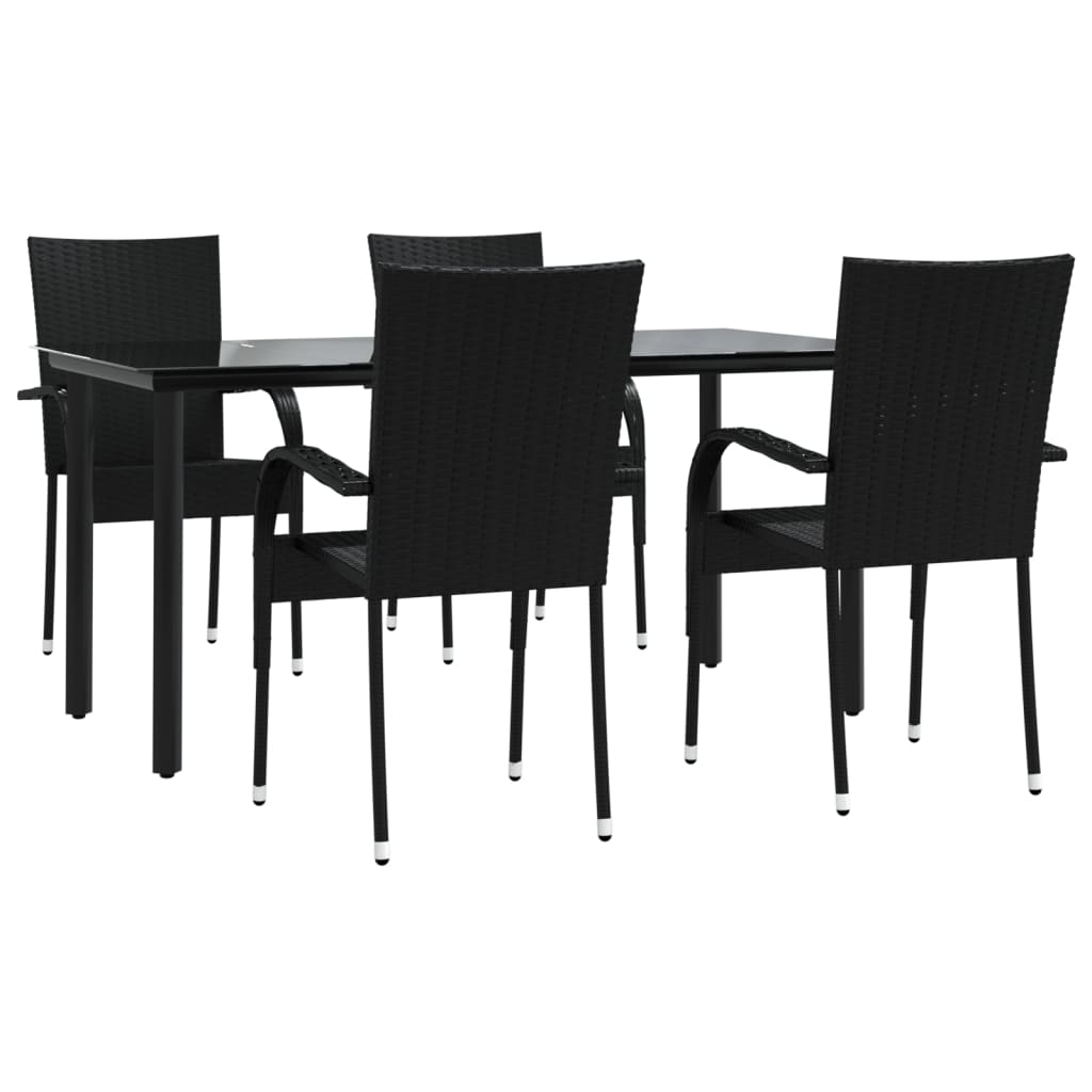 Rattan Noir Dining Experience: 5-Piece Garden Dining Set in Black