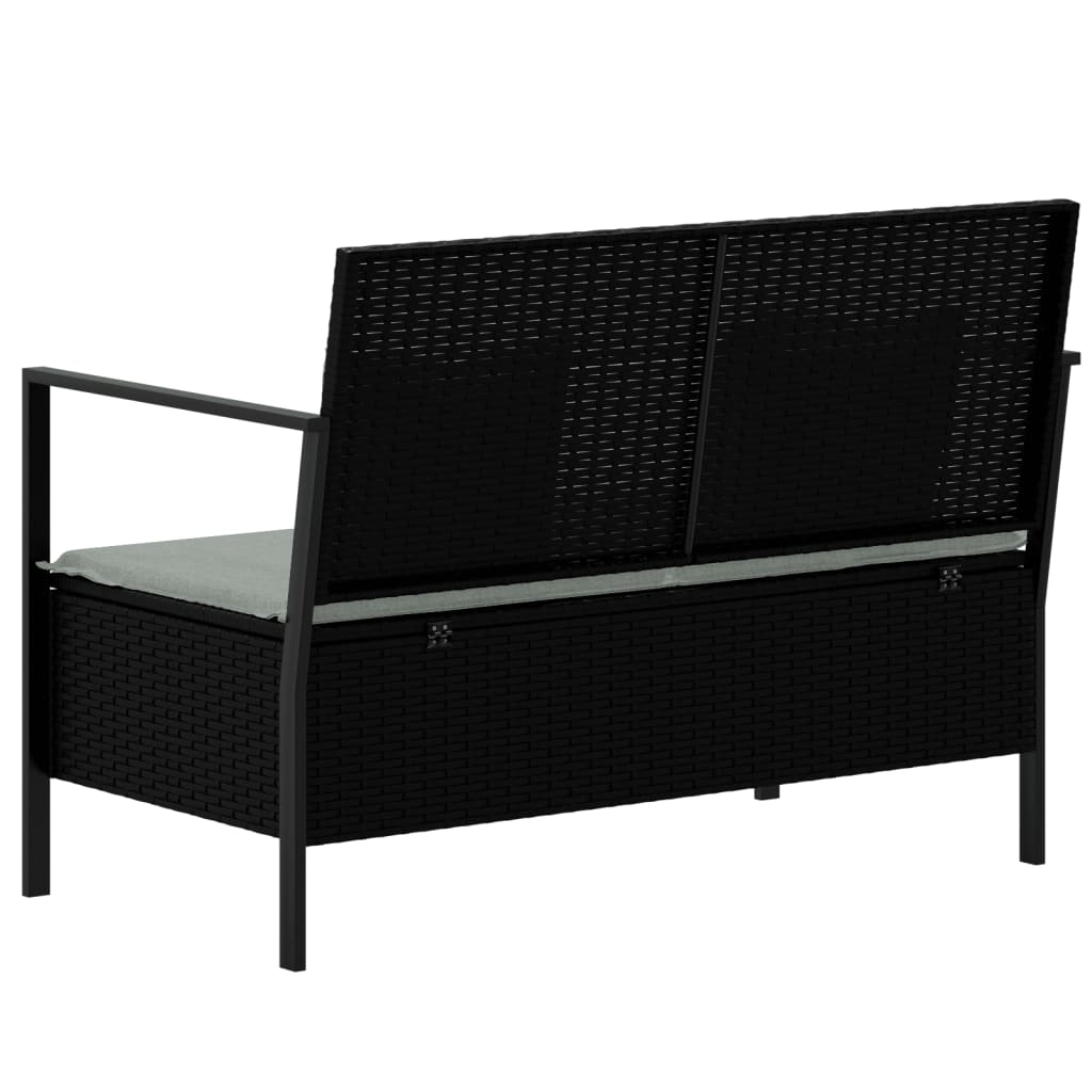 Rattan Elegance: Black 2-Seater Garden Bench with Cushions