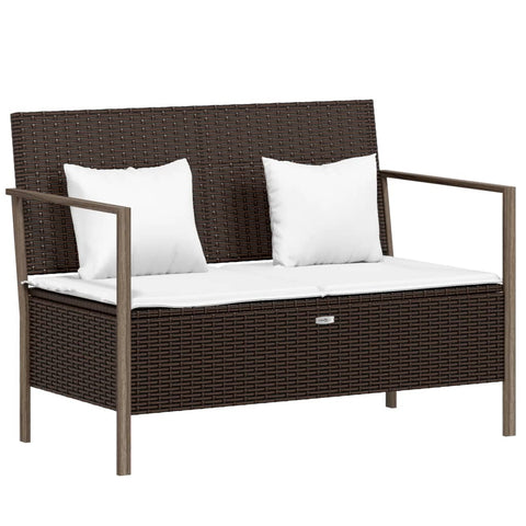 Rattan Rendezvous: Brown 2-Seater Garden Bench with Cushions