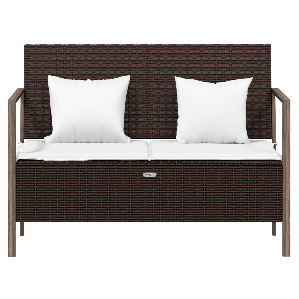 Rattan Rendezvous: Brown 2-Seater Garden Bench with Cushions