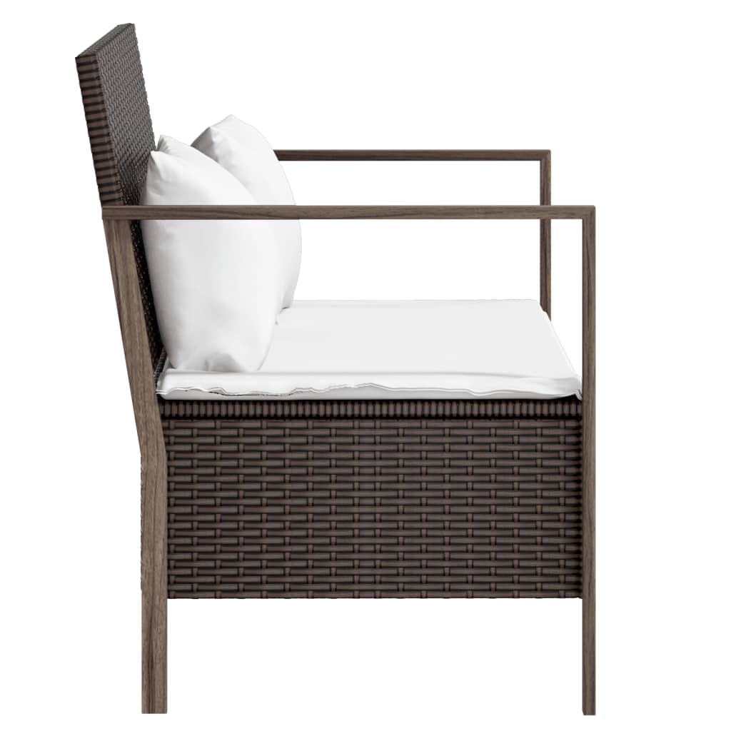 Rattan Rendezvous: Brown 2-Seater Garden Bench with Cushions