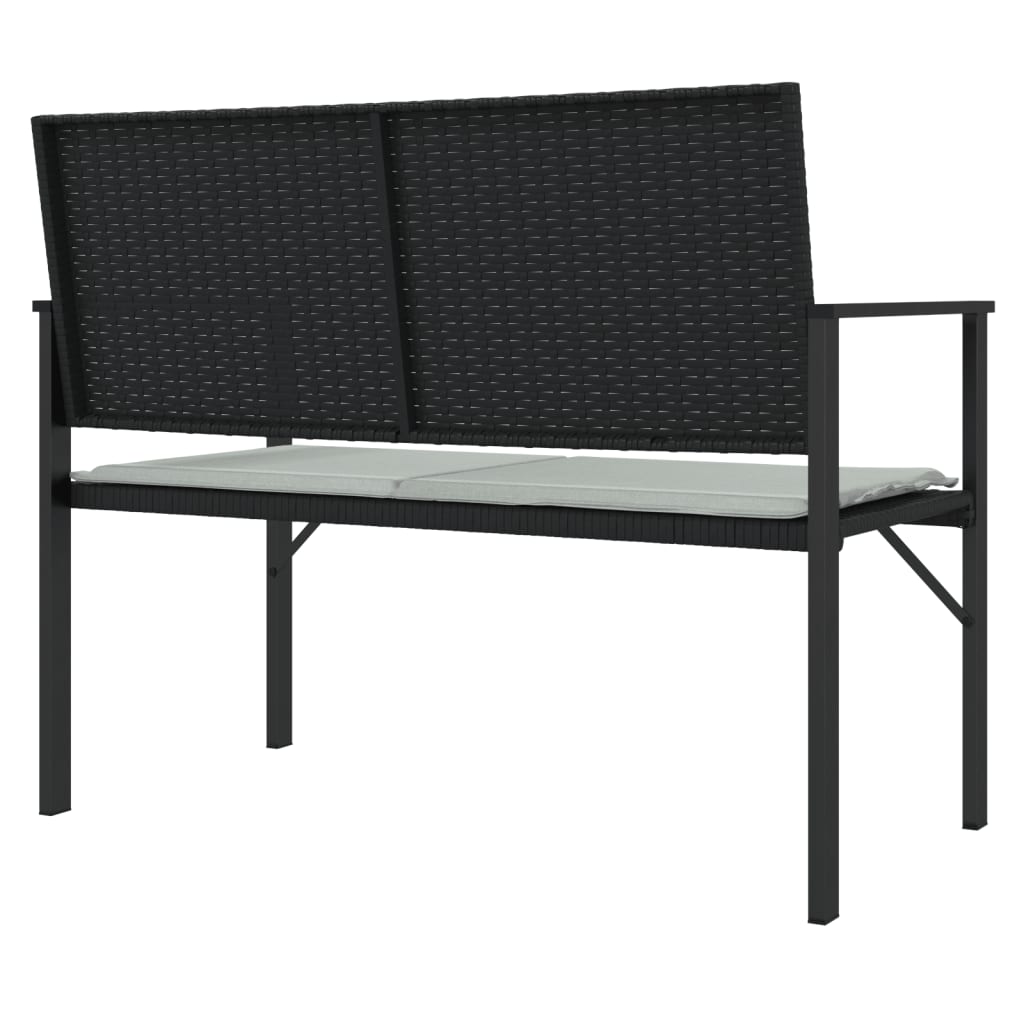 Rattan Oasis: Black 2-Seater Garden Bench with Cushion