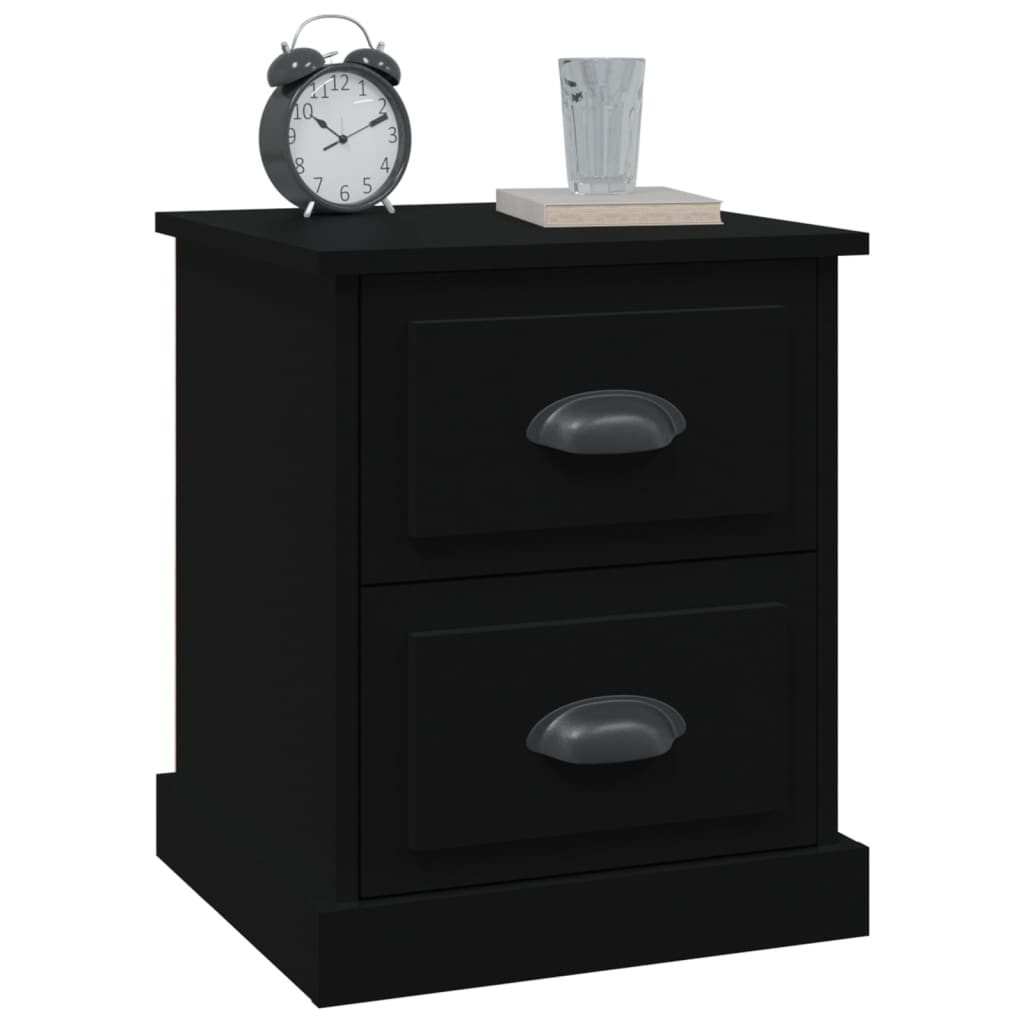 Duo of Shadows: Set of 2 Black Engineered Wood Bedside Cabinets