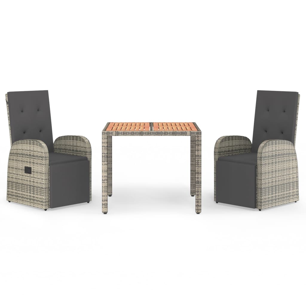 Luxurious Outdoor Entertaining: 3-Piece Cushioned Grey Poly Rattan Set