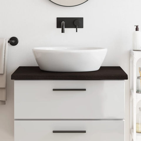 Elegance: Dark Grey Treated Solid Wood Bathroom Countertop