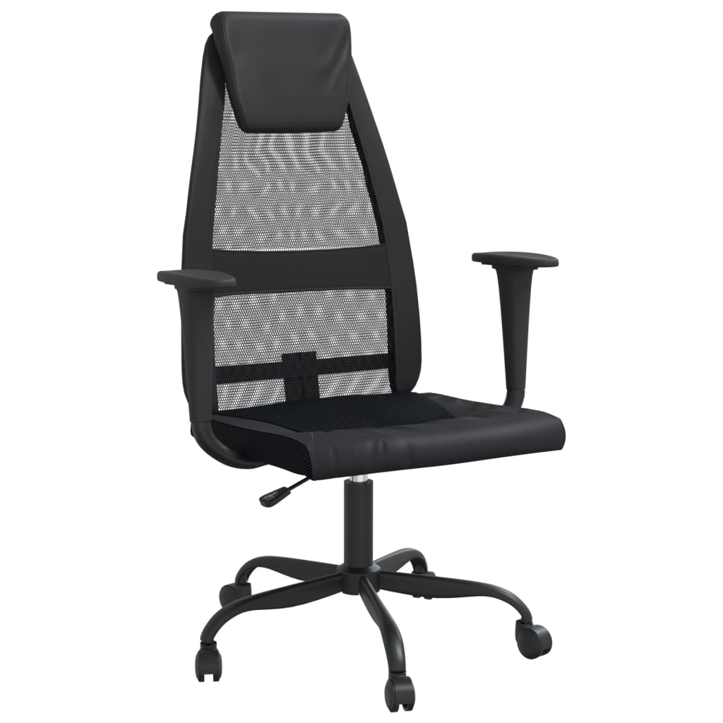 Office Chair Height Adjustable Black Mesh Fabric and Faux Leather