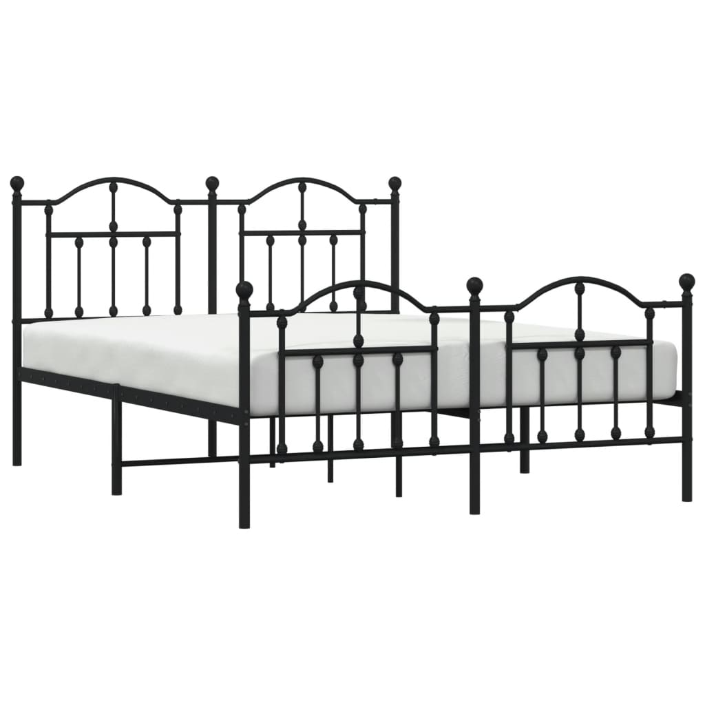 Metal Bed Frame with Headboard and Footboard Black Queen