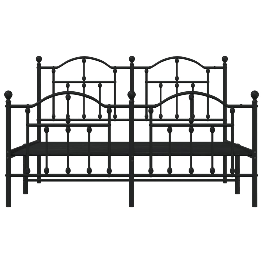 Metal Bed Frame with Headboard and Footboard Black Queen