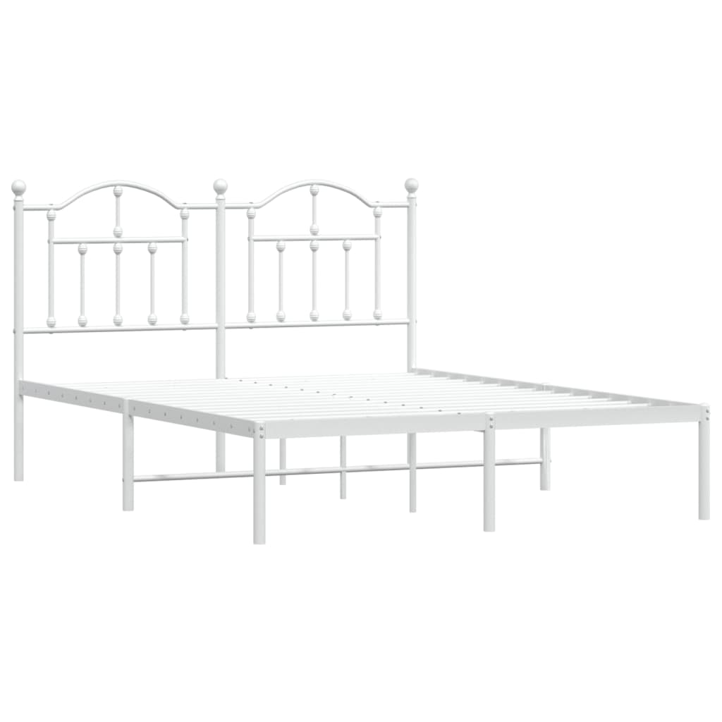 Metal Bed Frame with Headboard White Queen