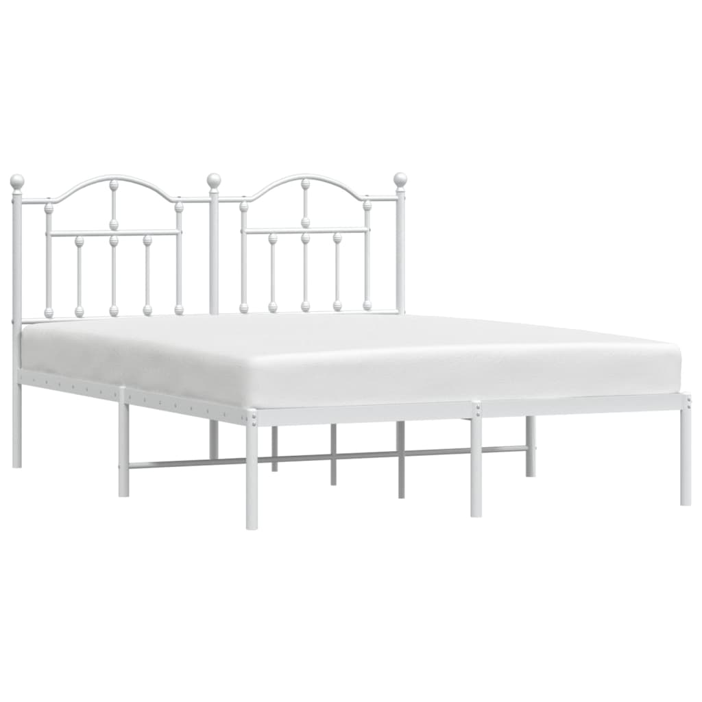 Metal Bed Frame with Headboard White Queen