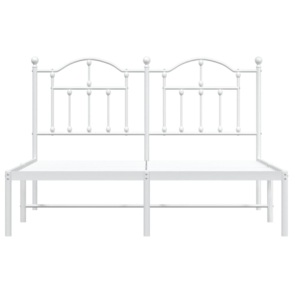 Metal Bed Frame with Headboard White Queen