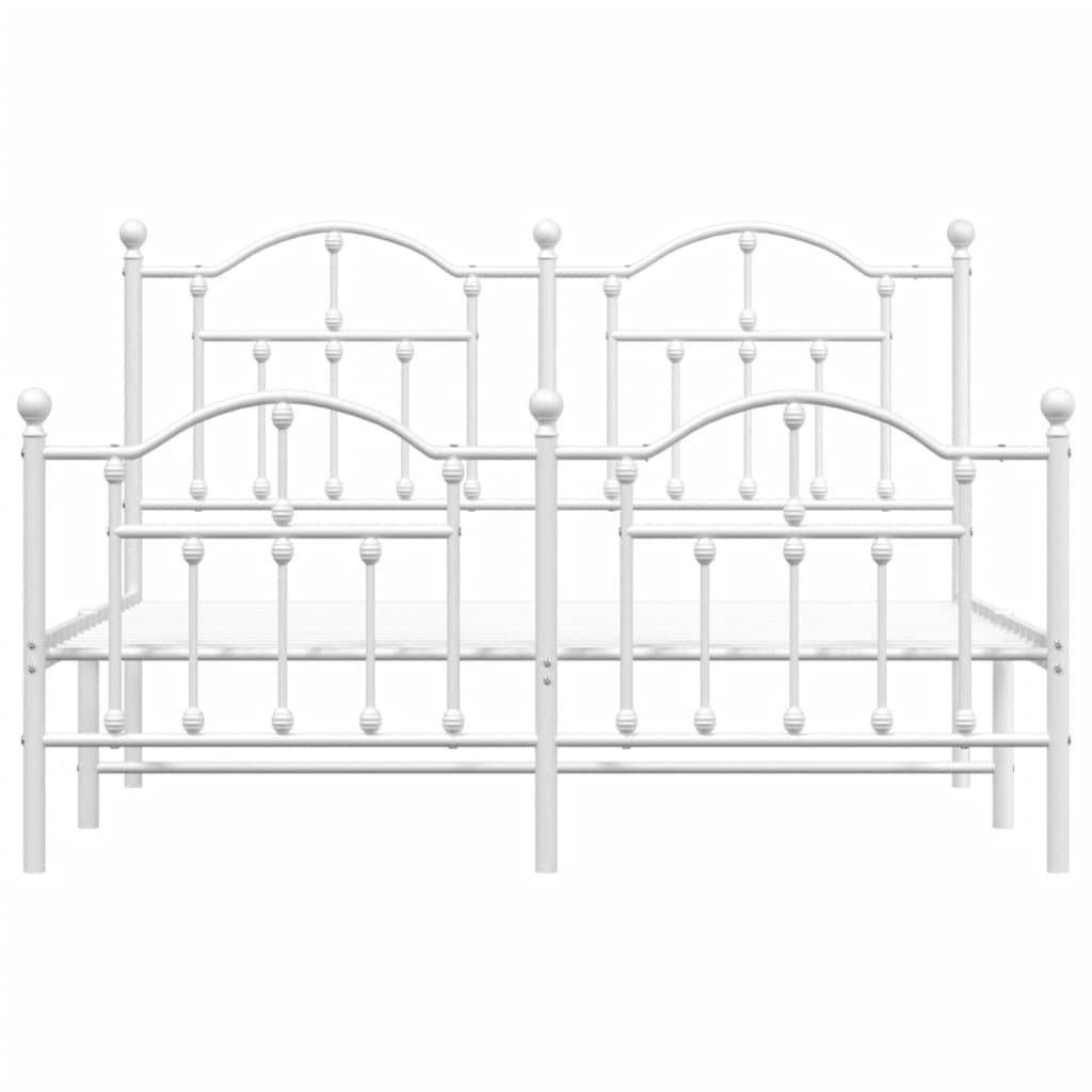 Metal Bed Frame with Headboard and Footboard White Queen