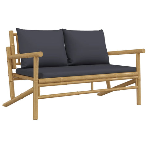 Bamboo Garden Bench with Dark Grey Cushions