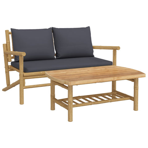 Bamboo 2-Piece Garden Lounge with Dark Grey Cushions