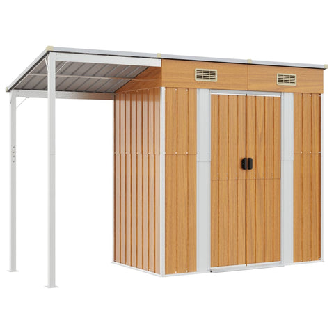 Garden Shed with Extended Roof Light Brown Steel