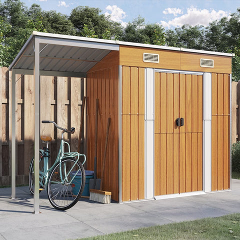 Garden Shed with Extended Roof Light Brown Steel