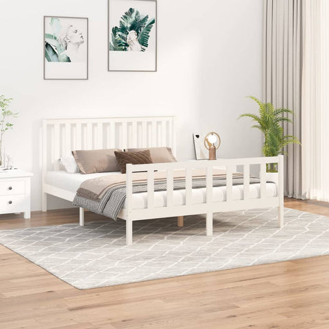 Snowy Haven: White Pine Bed Frame with Headboard