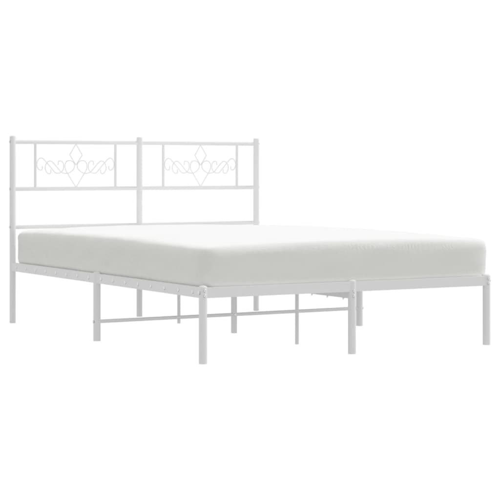 Metal Bed Frame with Headboard-White Queen