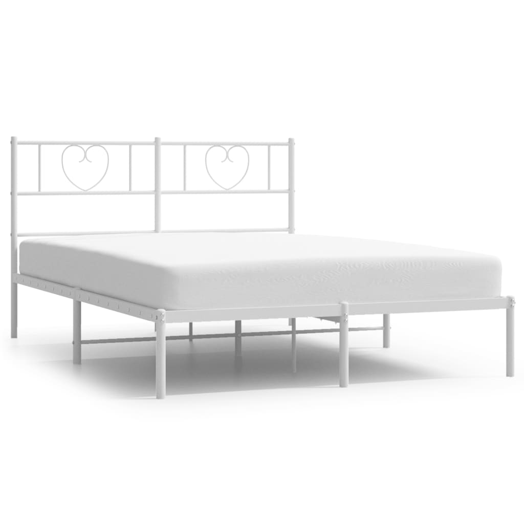 Metal Bed Frame with Headboard - White Queen Size